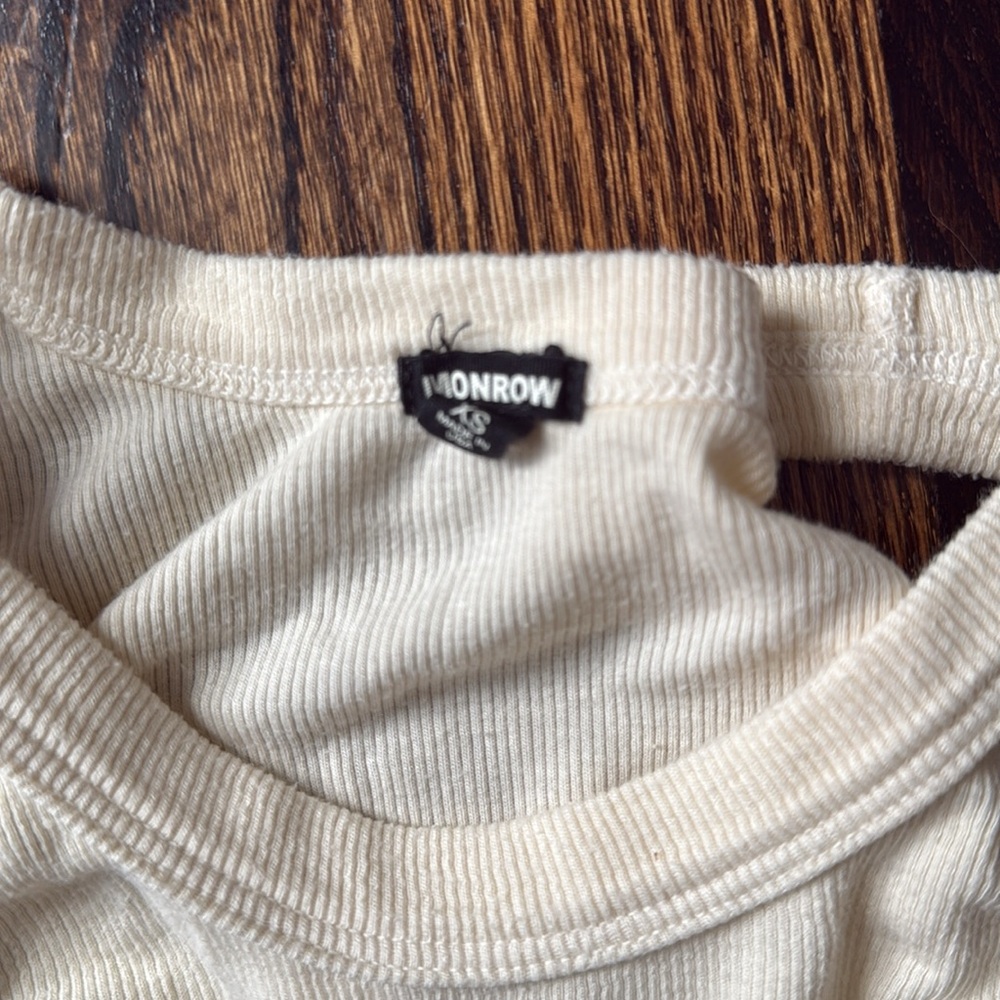 Monrow Cream Ribbed Racerback Tank Top - Picture 3 of 5